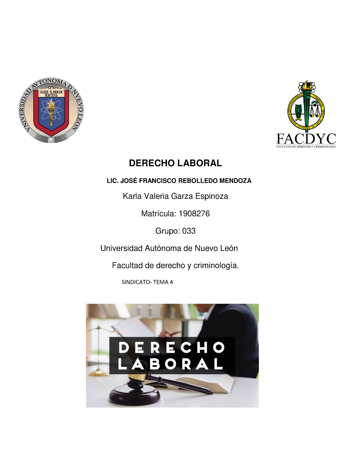 Derecho Laboral TEMA 4 - DERECHO LABORAL LIC. JOSÉ FRANCISCO REBOLLEDO ...