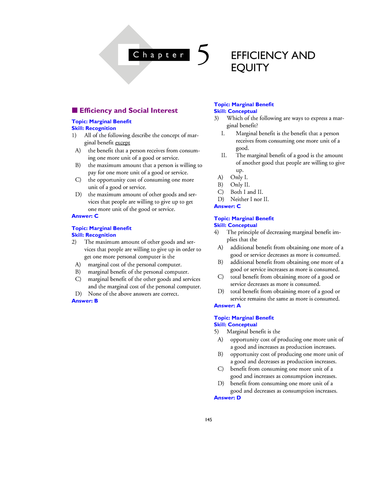 SOLUTION: Chapter 5 economic questions and answers topic efficiency and  equity - Studypool