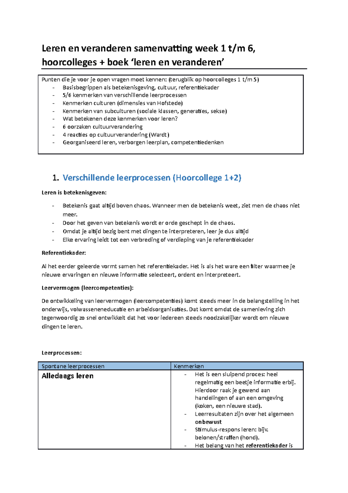 Samenvatting Leren En Veranderen Week 1 2 3 4 5 6 - Leren En Veranderen ...