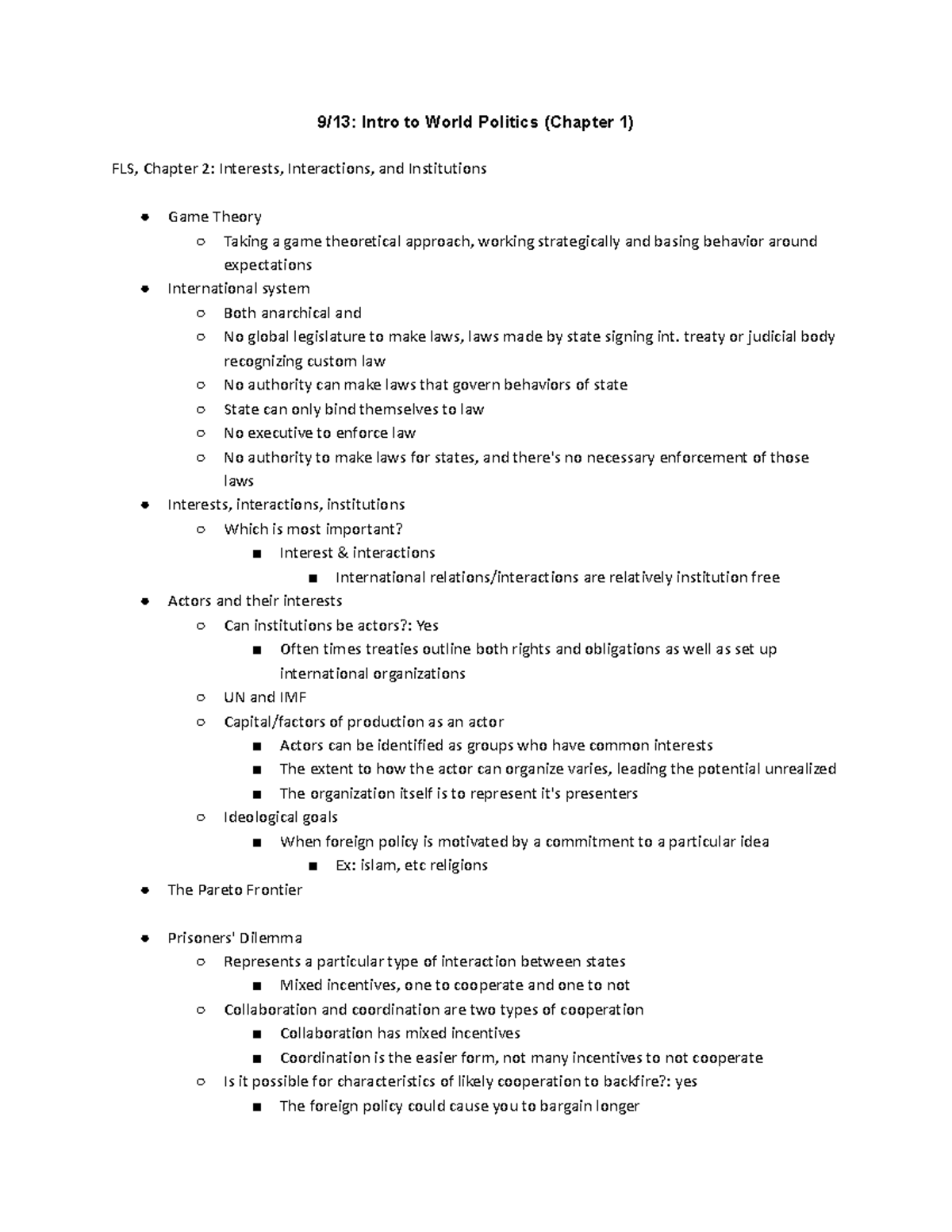 International Relations - Studocu Notes - 9/13: Intro to World Politics ...