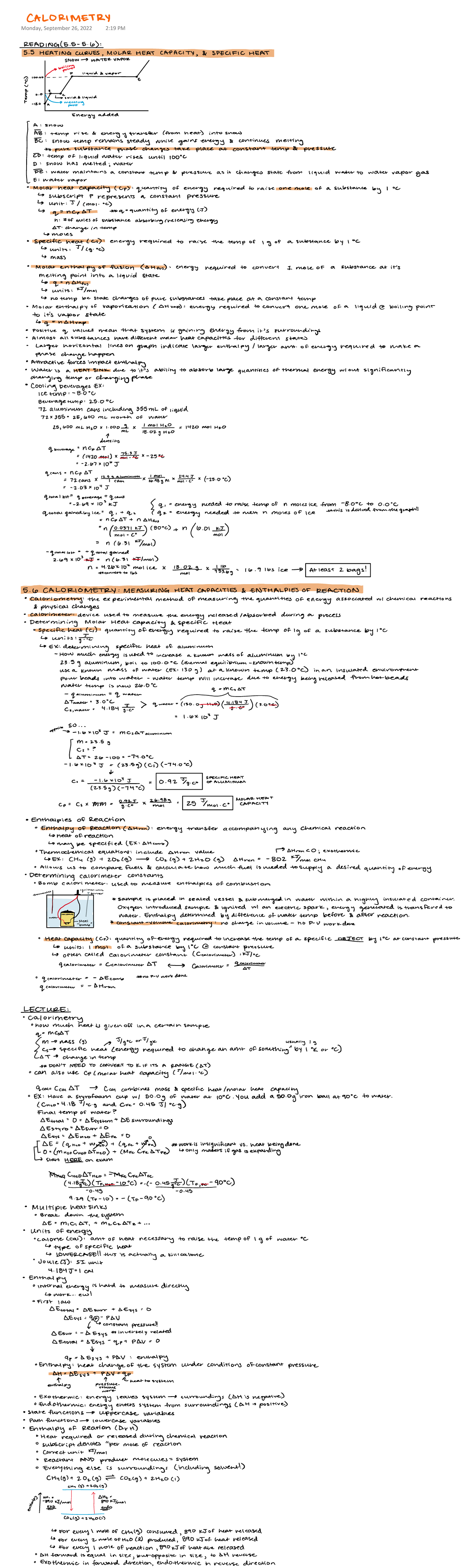 Calorimetry CHEM 105 Monday, September 26, 2022 219 PM Studocu