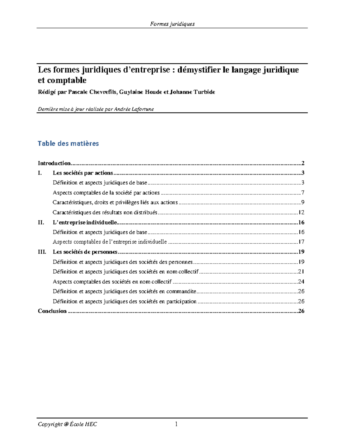 Les formes juridiques Les sociétés par actions Définition et aspects