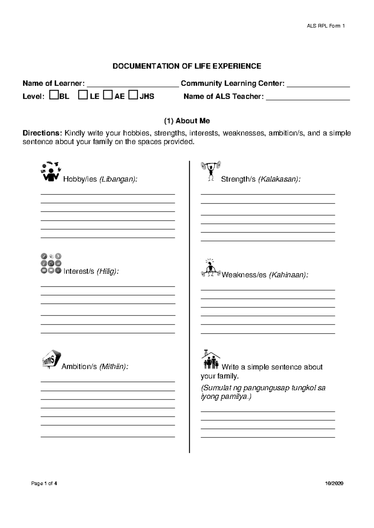 RPL Form 1 - for all learners to accomplish - DOCUMENTATION OF LIFE ...