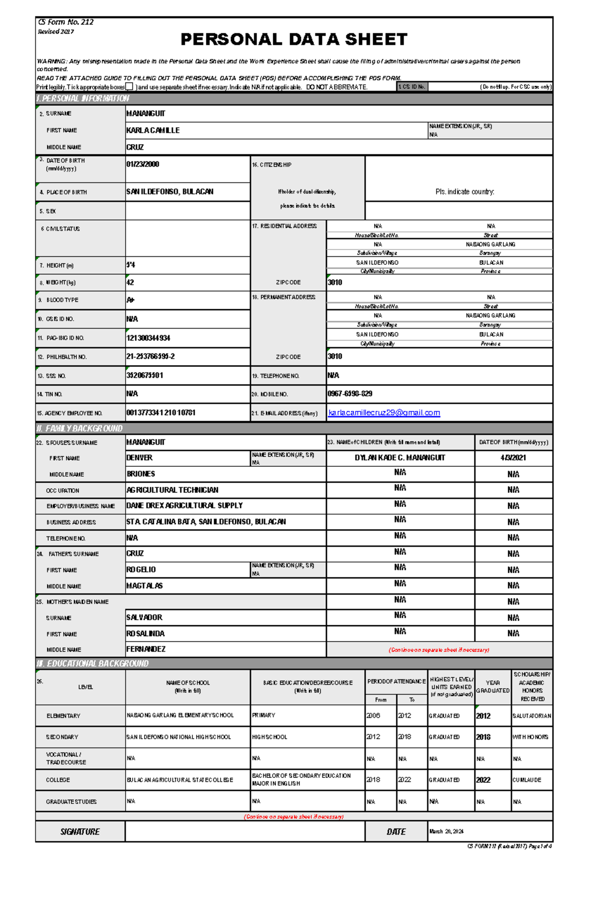 Pds- Mananguit- Karla - Important - Print Legibly. Tick Appropriate 