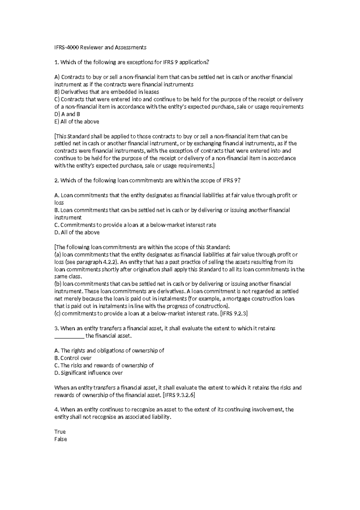 IFRS 4000 Quiz and Test - PRACTICE MATERIAL ON IFRS WITH NO SOLUTION ...