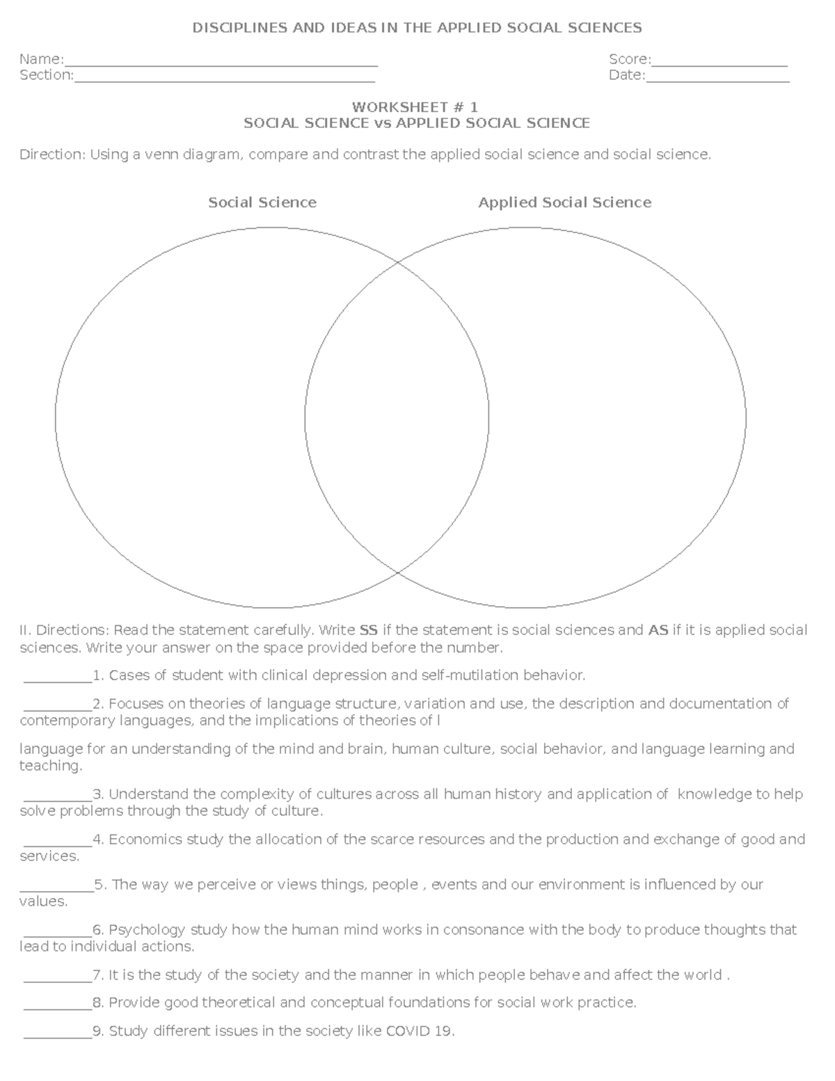 Activity 1- Diass-1ST Quarter - DISCIPLINES AND IDEAS IN THE APPLIED ...