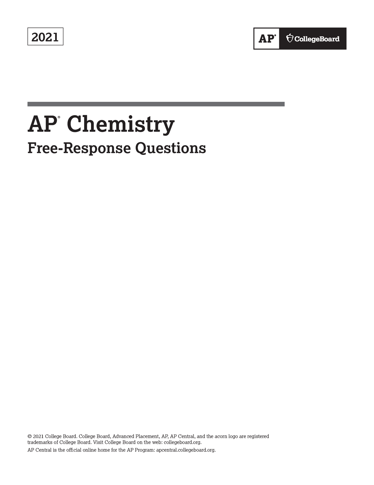 Ap21frqchemistry 2021 AP ® Chemistry FreeResponse Questions