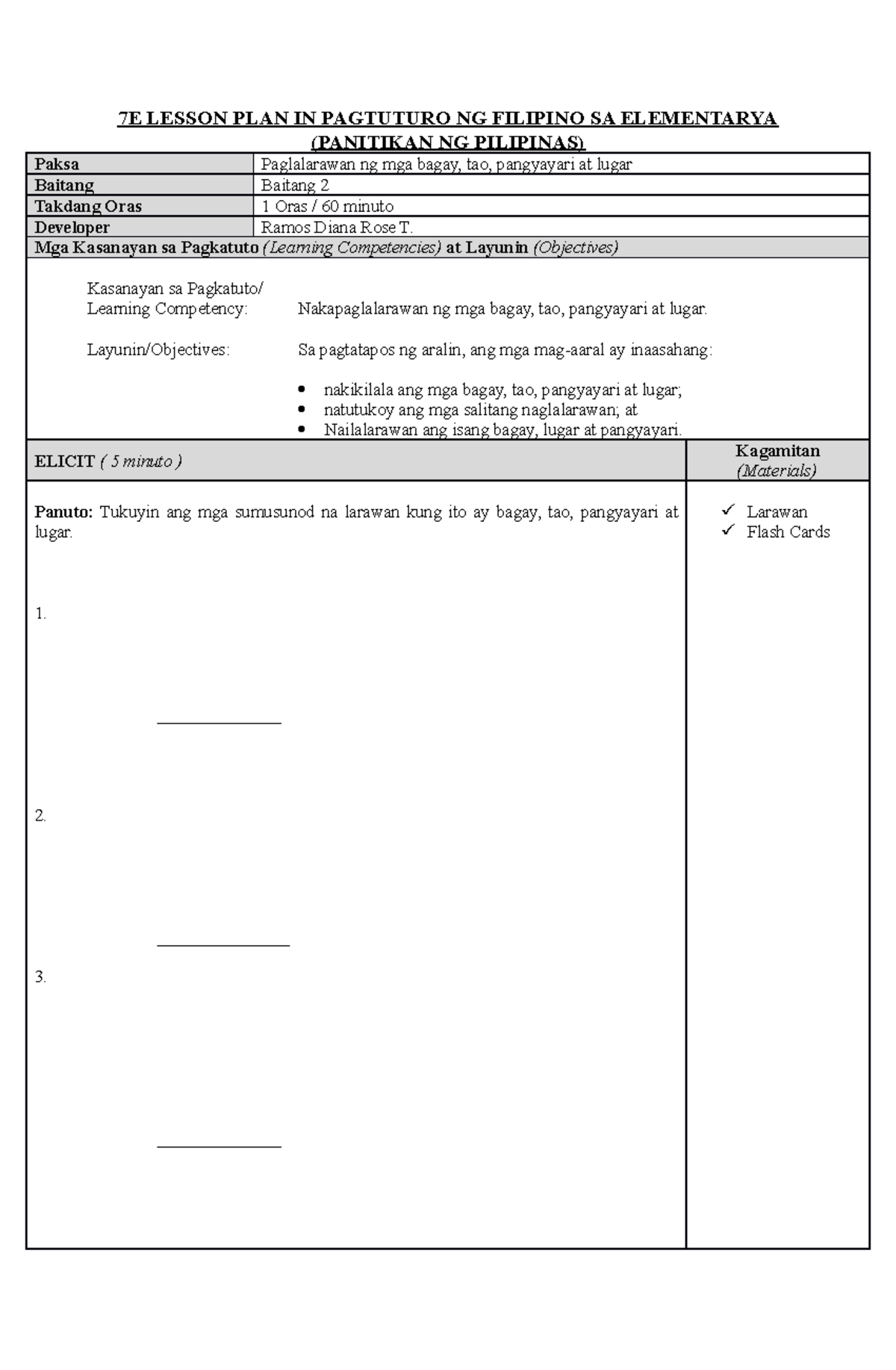 Ramos Diana ROSE T - Assignment - 7E LESSON PLAN IN PAGTUTURO NG ...