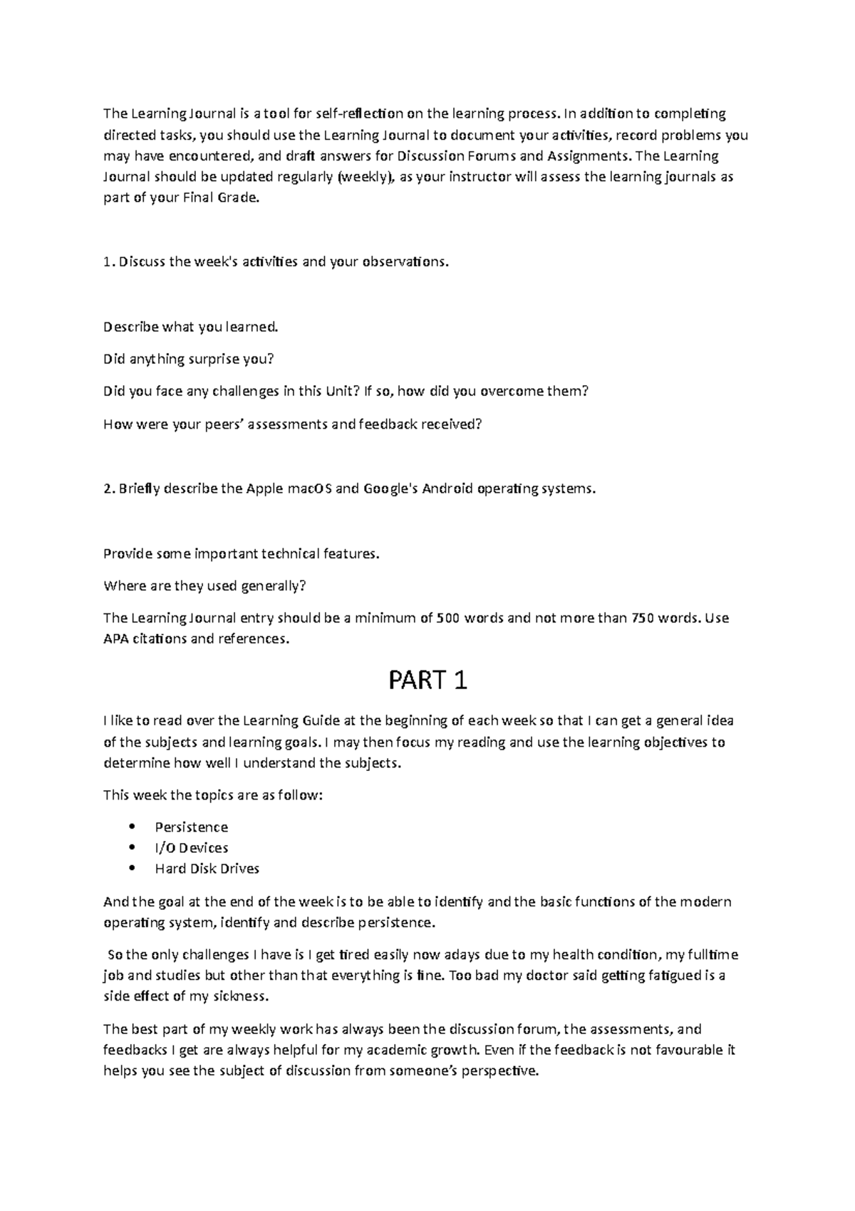 Learning Journal Unit 4 - The Learning Journal is a tool for self ...