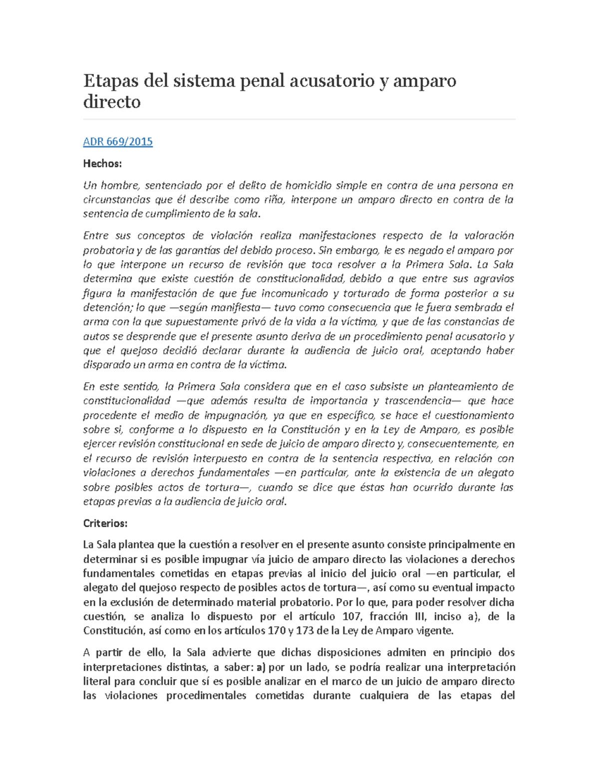 Investigacion ART. 173 Y 174 DE LA LEY DE Amparo - Etapas Del Sistema ...