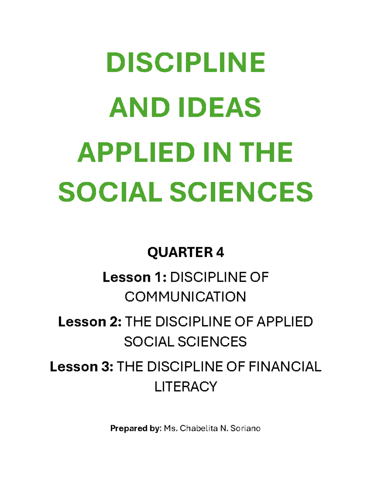 Diass Lesson 1 3 Q4 - DISCIPLINE AND IDEAS APPLIED IN THE SOCIAL ...