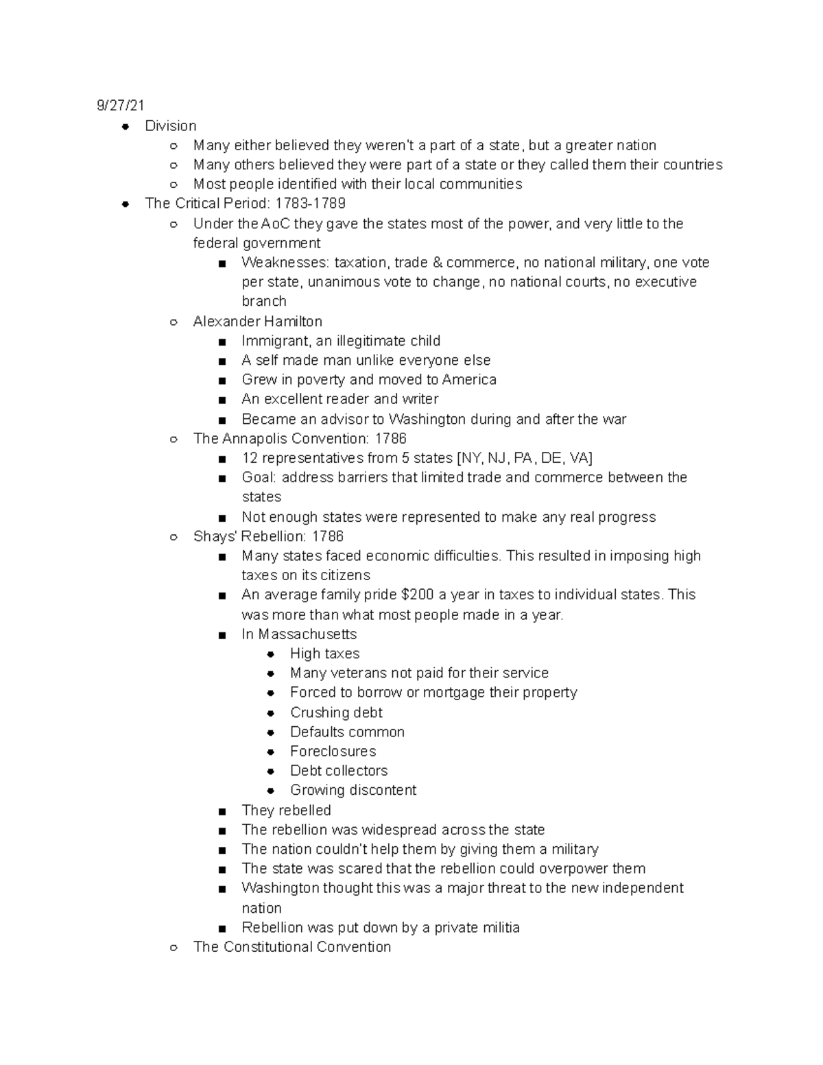 HIST 160C1 Notes Unit 1 Part 5 - 9/27/ Division Many Either Believed ...