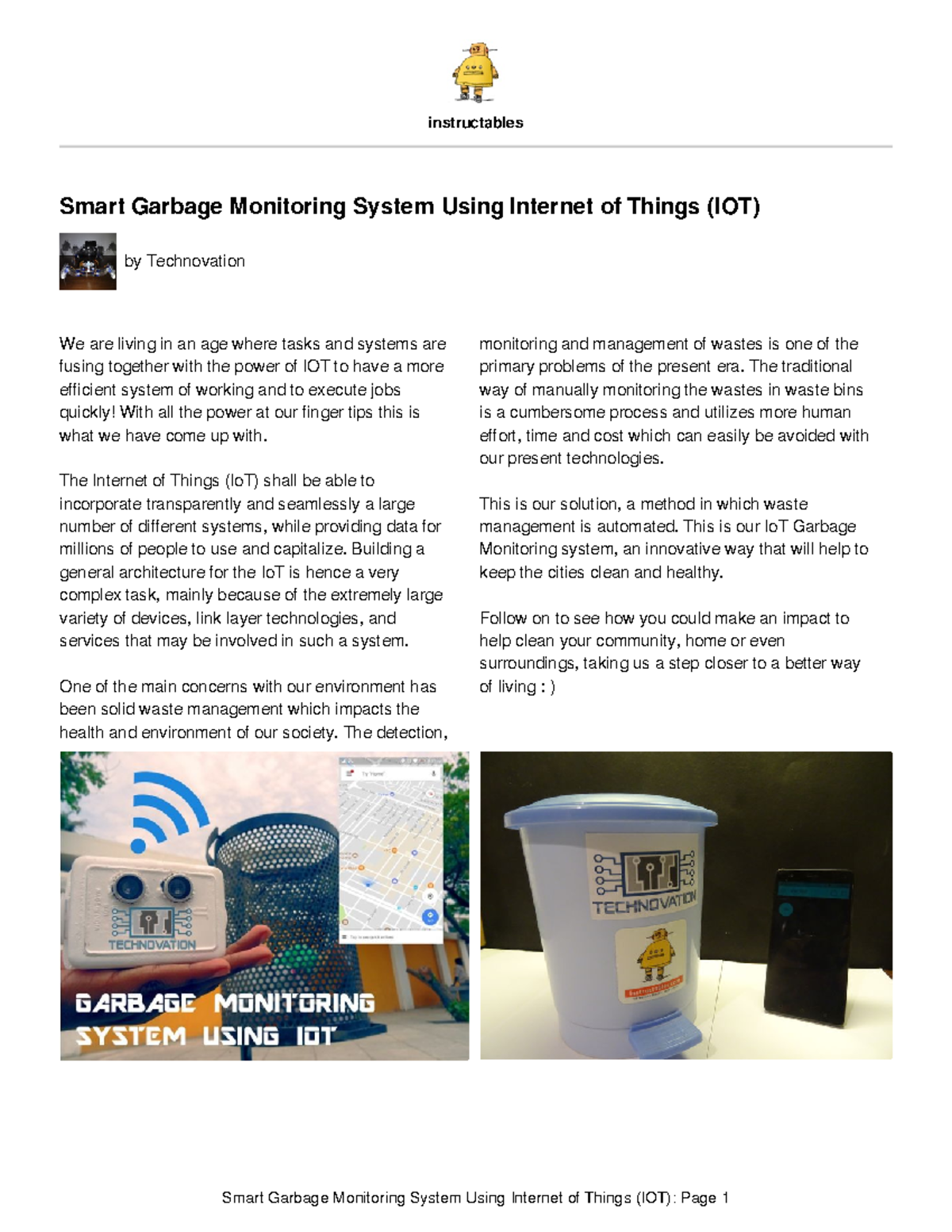 Smart Garbage Monitoring System Using Internet of - instructables Smart ...
