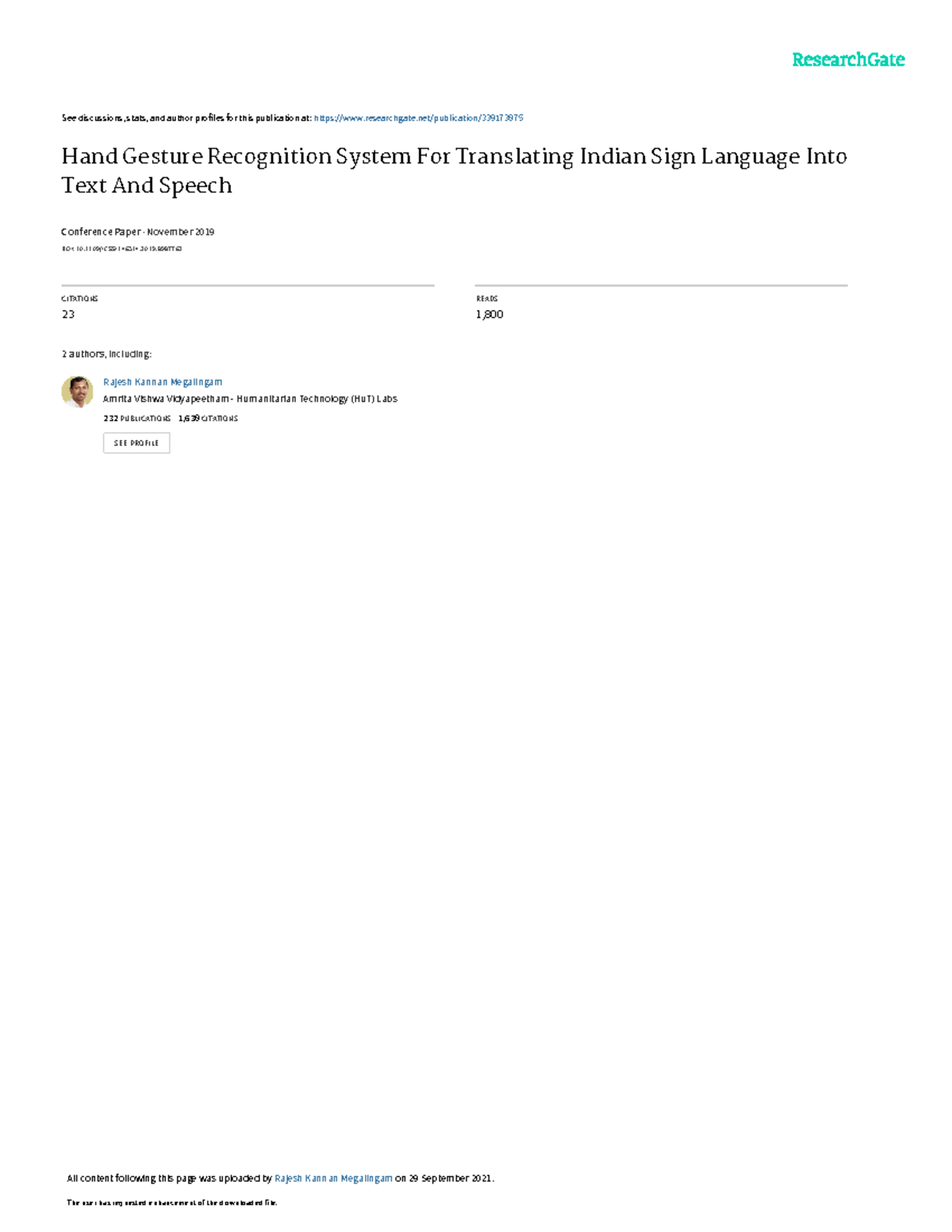 Hand Gesture Recognition System For Translating Indian Sign Language ...