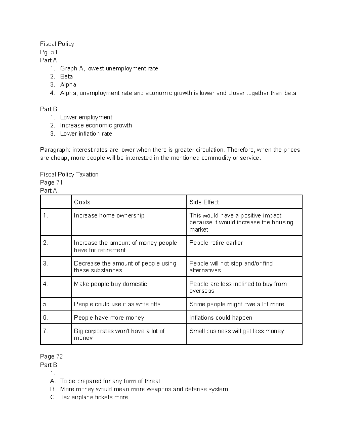 Copy of Fiscal Policy Answer Sheet - Fiscal Policy Pg. 51 Part A 1 ...