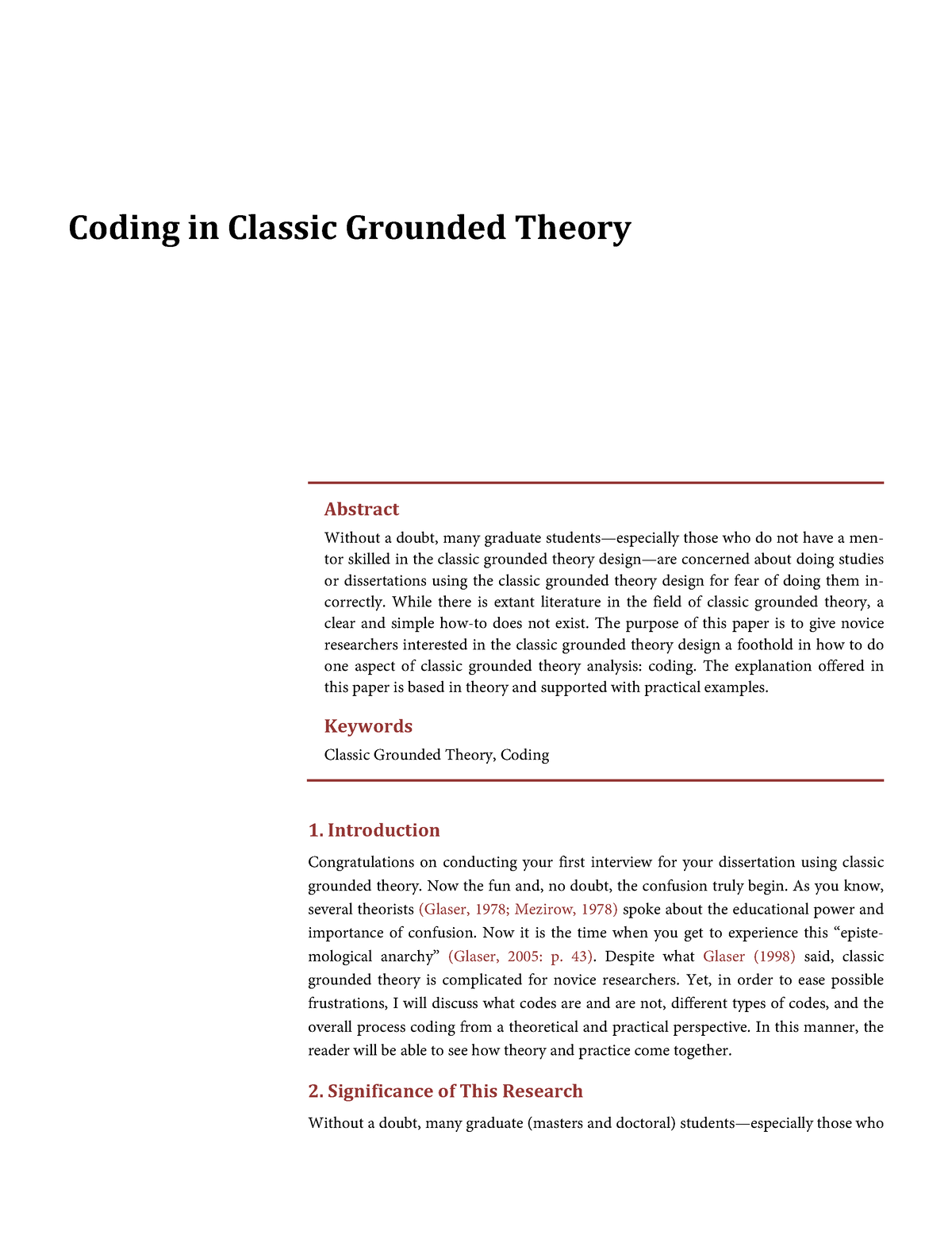 Coding In Classic Grounded Theory - Coding In Classic Grounded Theory ...