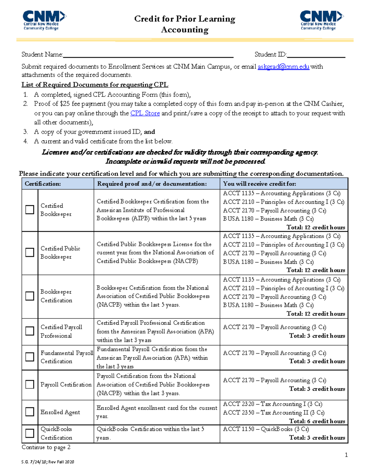 Credit for prior learning acct form - Credit for Prior Learning ...