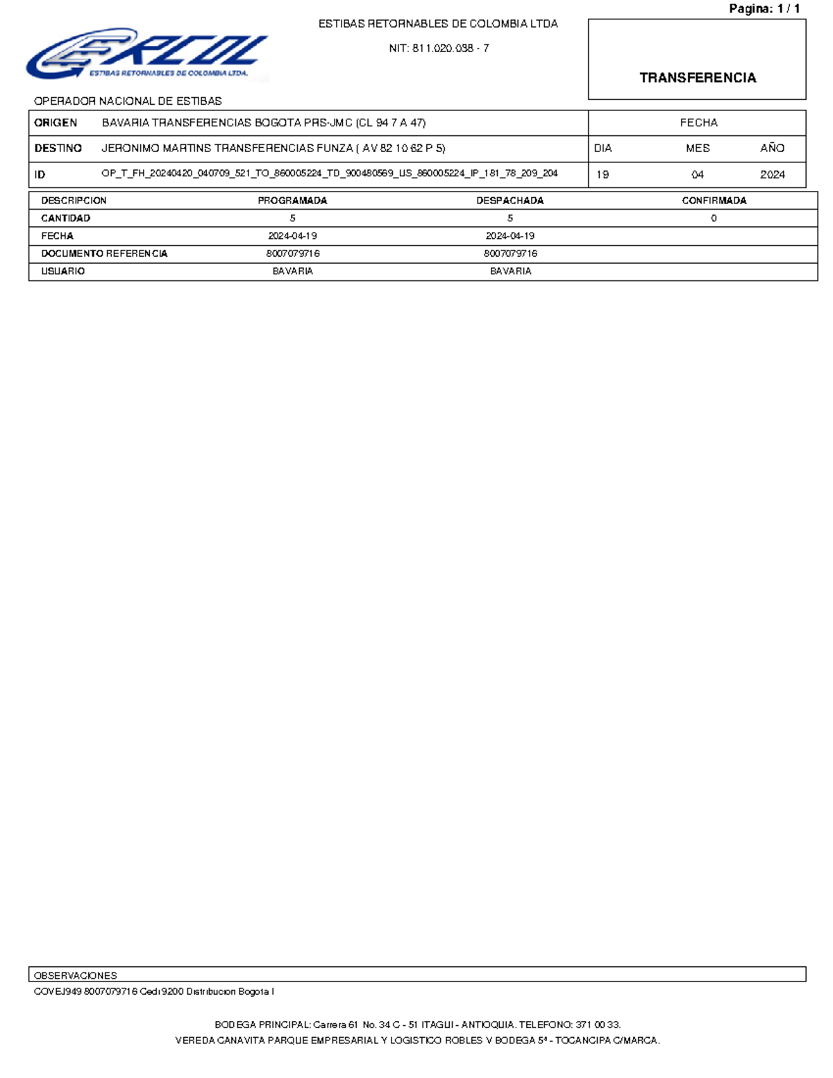 8007079716 - .DGDGDGDG - Pagina: 1 / 1 ESTIBAS RETORNABLES DE COLOMBIA ...