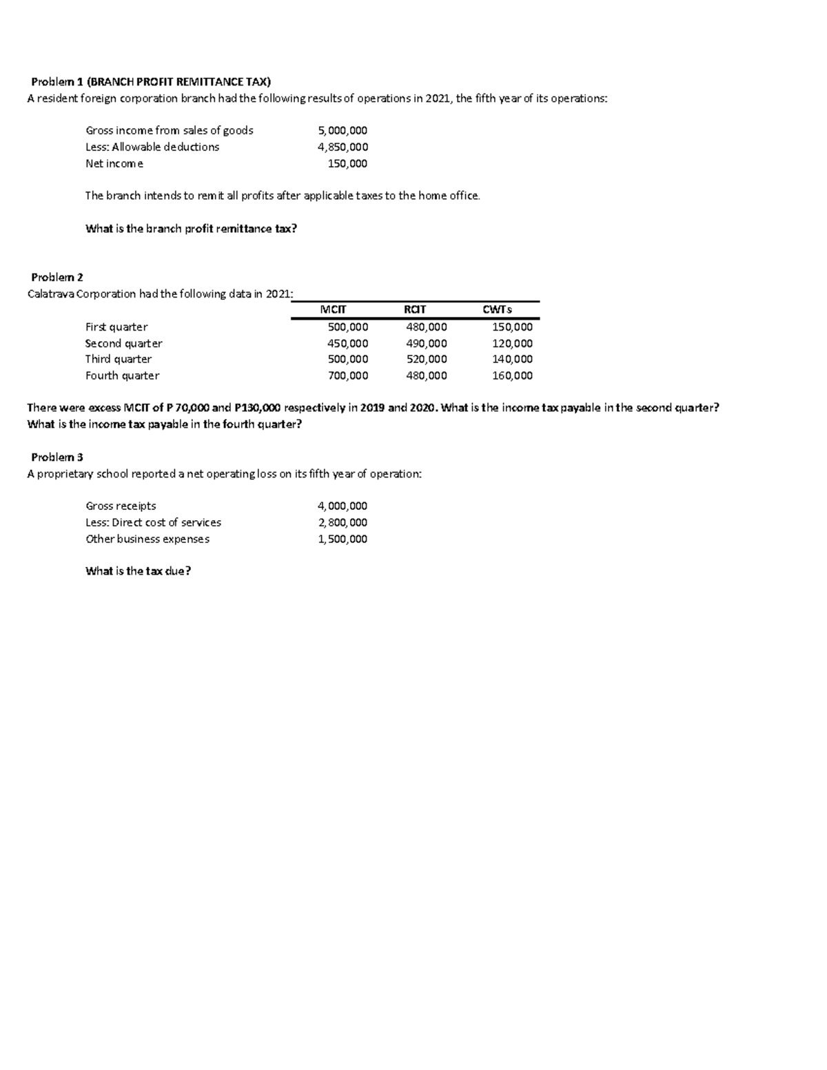 Regular Corporations Part 2 - Problem 1 (BRANCH PROFIT REMITTANCE TAX ...