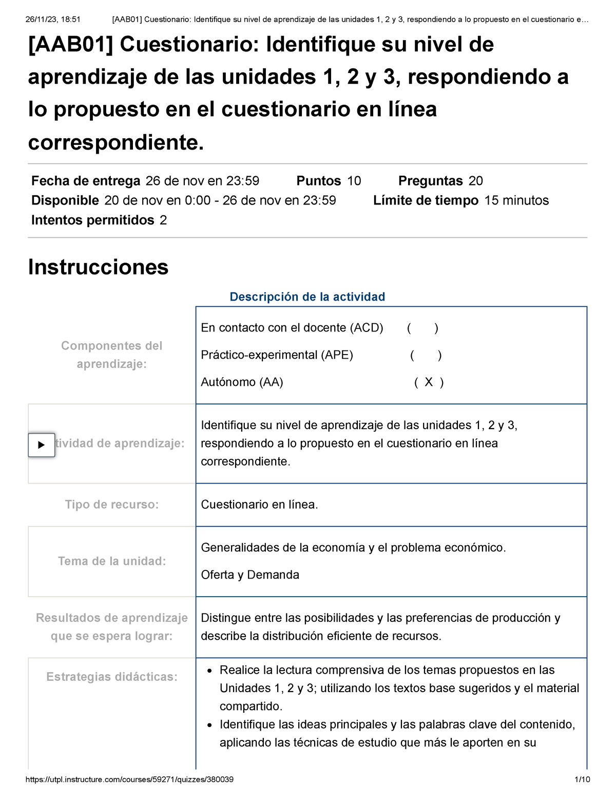 Economia Cuestionario Identifique Su Nivel De Aprendizaje De Las ...