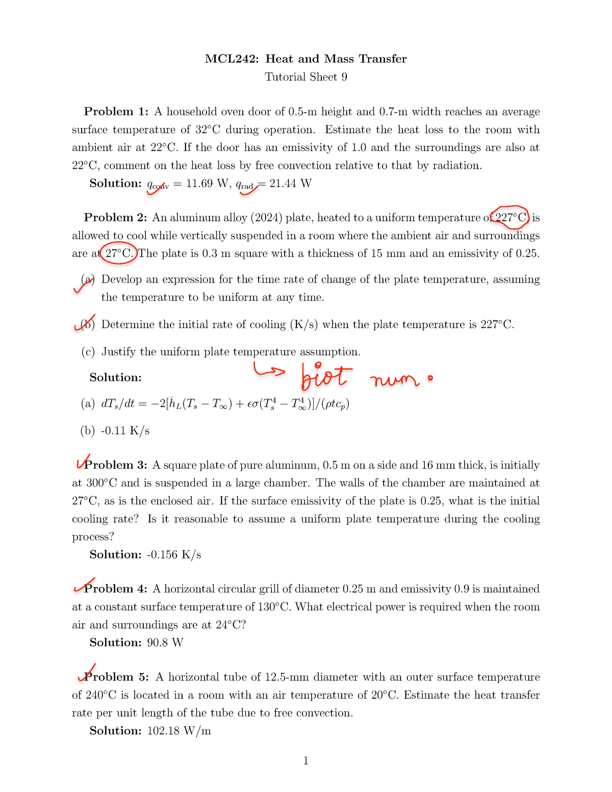 TUTORIAL_SHEET-9 - Heat And Mass Transfer - Studocu