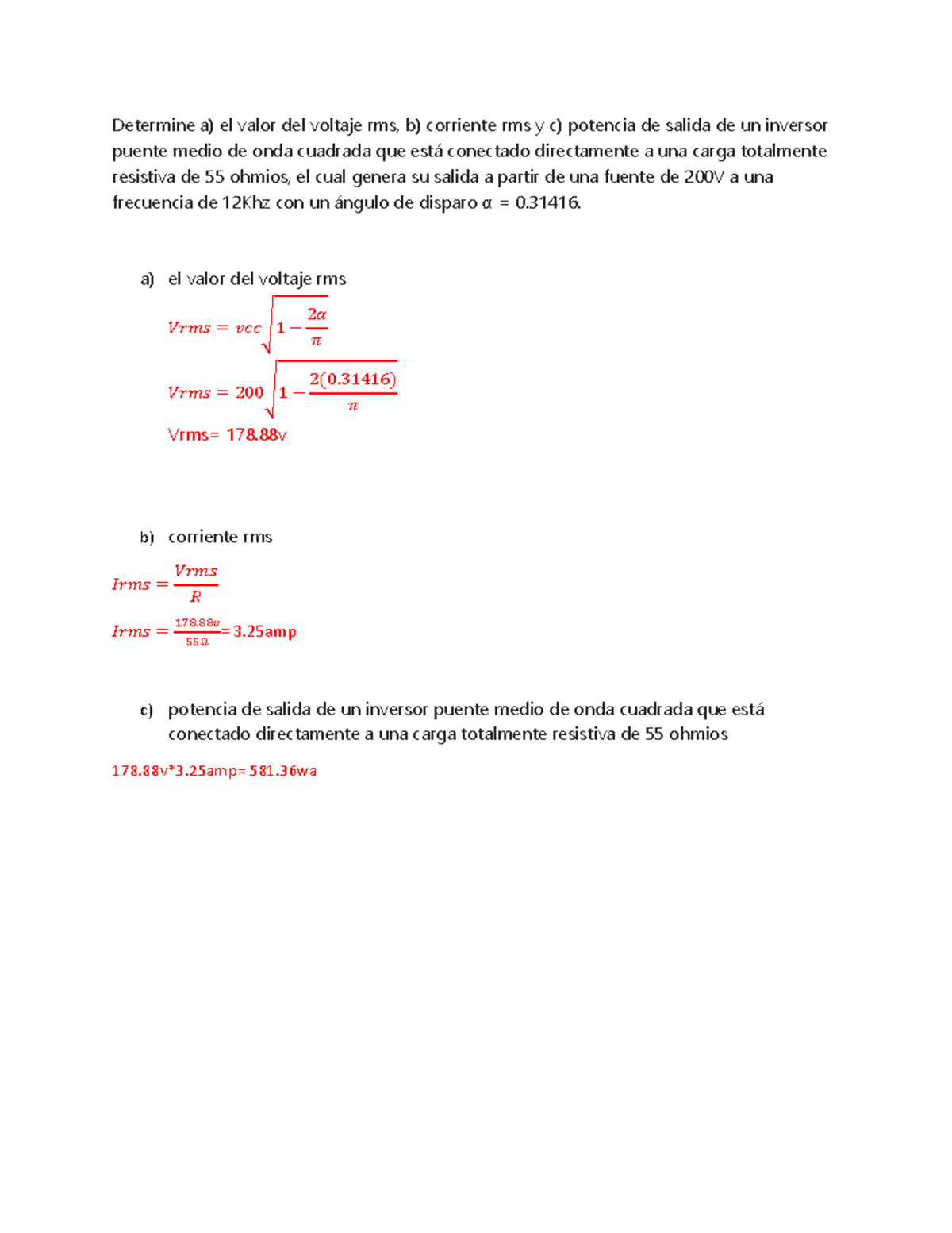 Ejercicio 4 calcular el Vrms y Irms - Determine a) el valor del voltaje ...