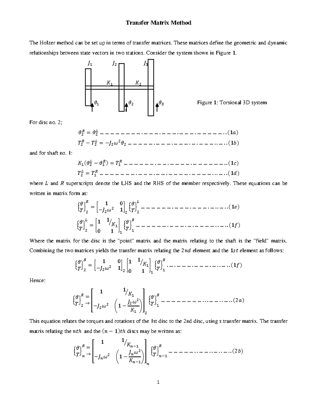Handout Lecture 9 vibration Transfer Matrix Method 1 The Holzer