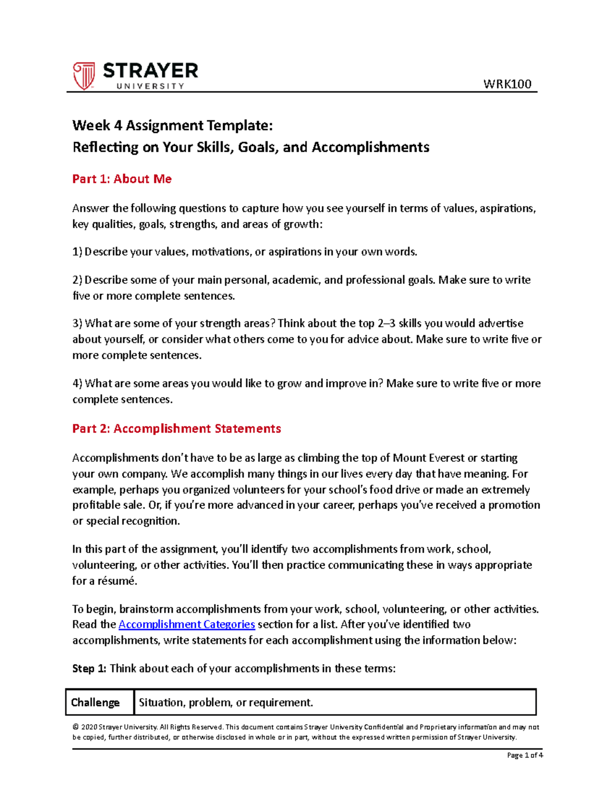 Week 4 Assignment Template - Week 4 Assignment Template: Reflecting on ...