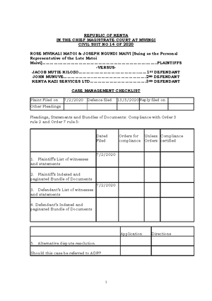 Sample Plaint and list of documents - REPUBLIC OF KENYA IN THE ...