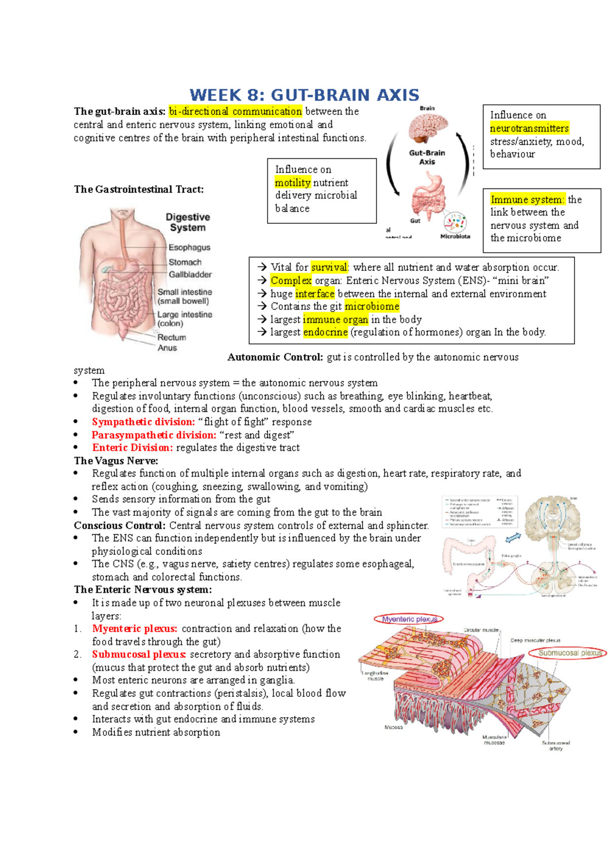 Lecture 8- Gut-Brain Axis - WEEK 8: GUT-BRAIN AXIS The Gut-brain Axis ...