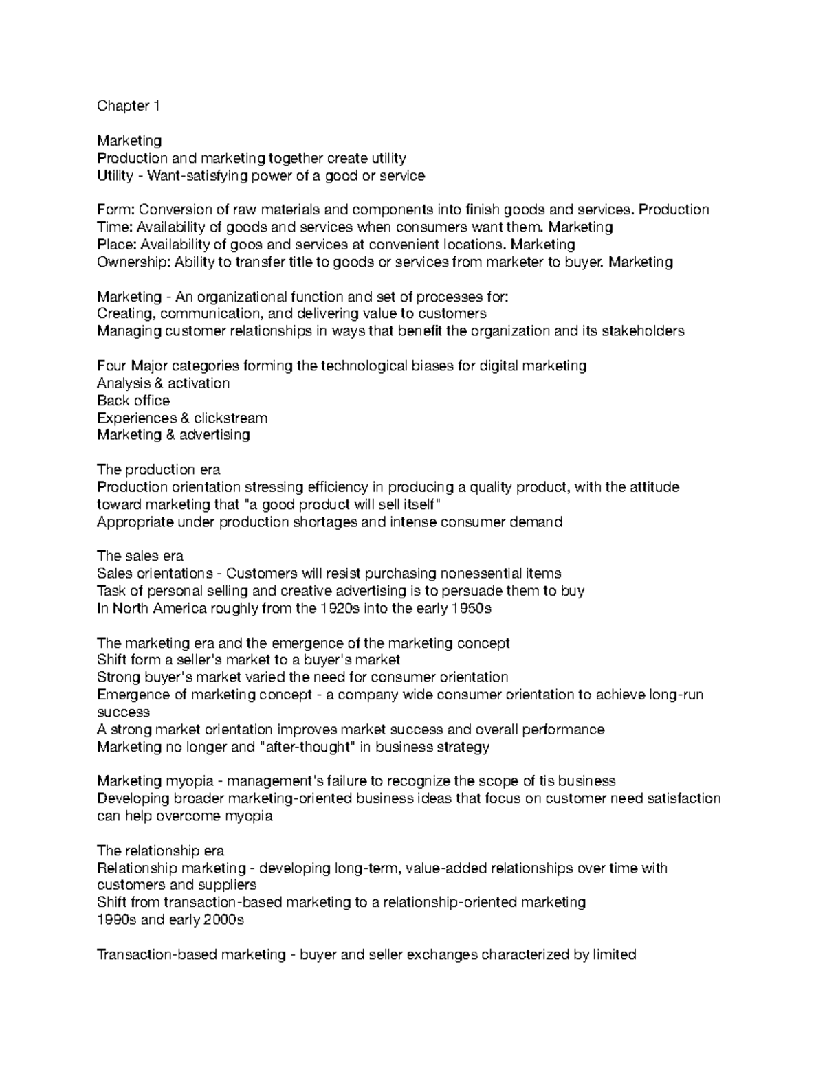 ADMS Chp 1 notes - Chapter 1 Marketing Production and marketing ...