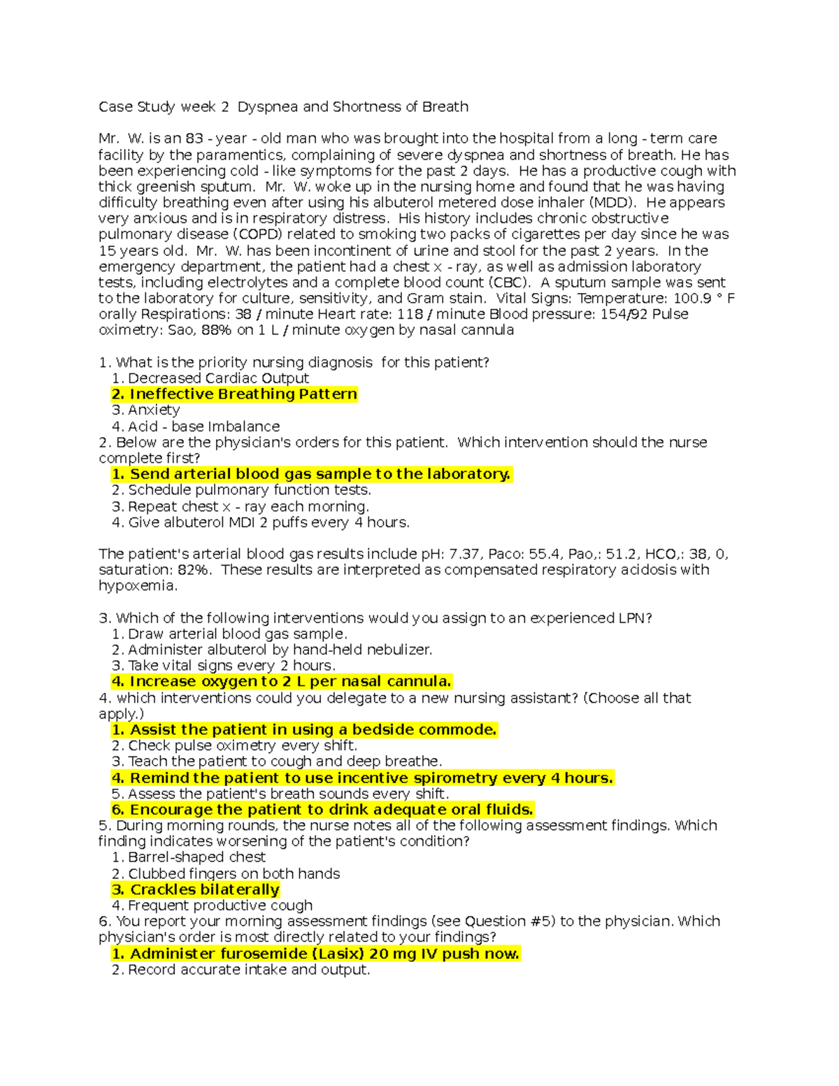 Case Study Week 1 - Case Study Week 2 Dyspnea And Shortness Of Breath ...