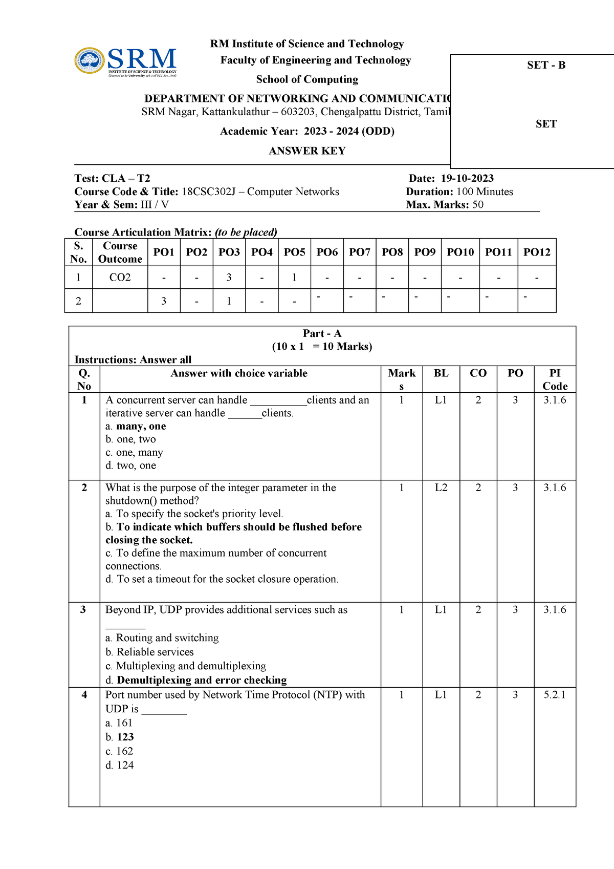 Ct 2 set b - ASDFAS - RM Institute of Science and Technology Faculty of ...