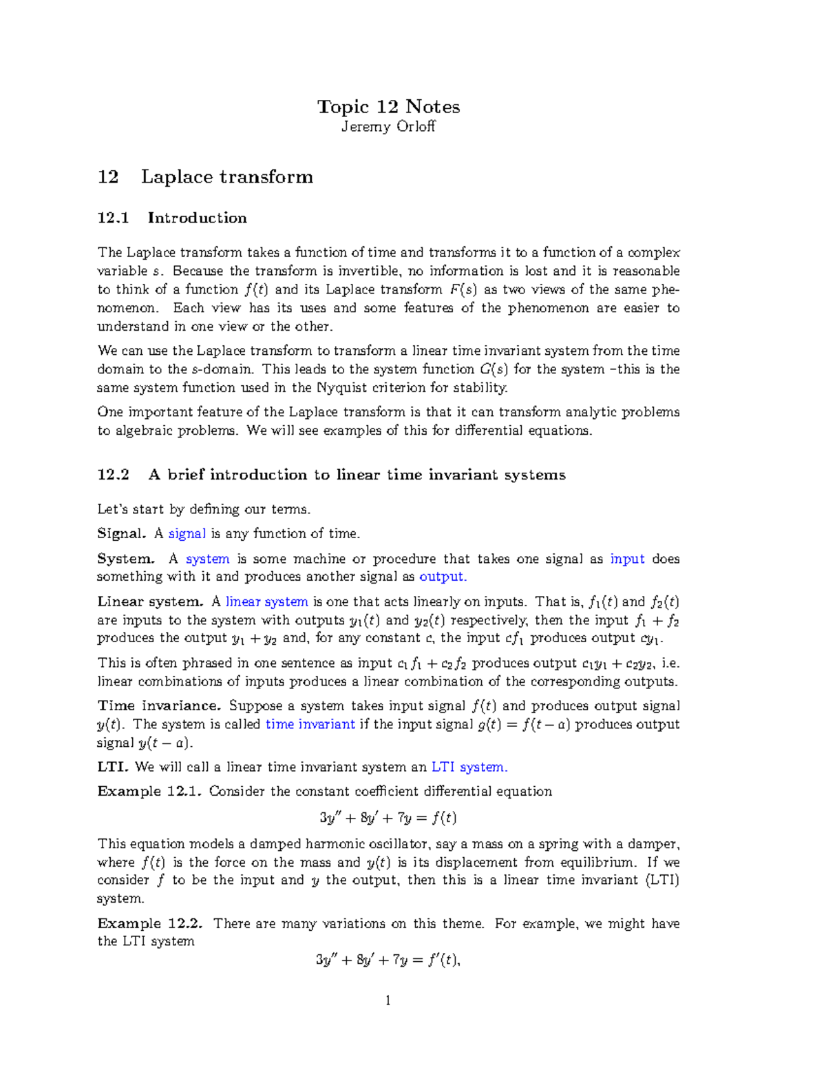 Laplacetransform detailed notes on Laplacetransform Topic 12