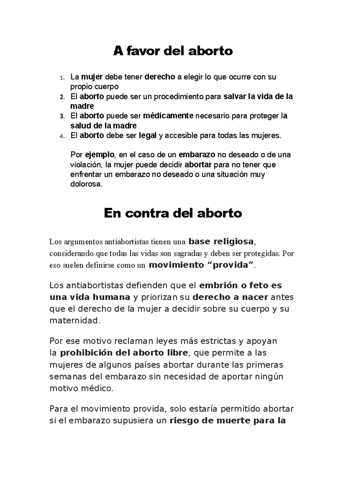 A favor del aborto - ggg - A favor del aborto 1. La mujer debe tener ...