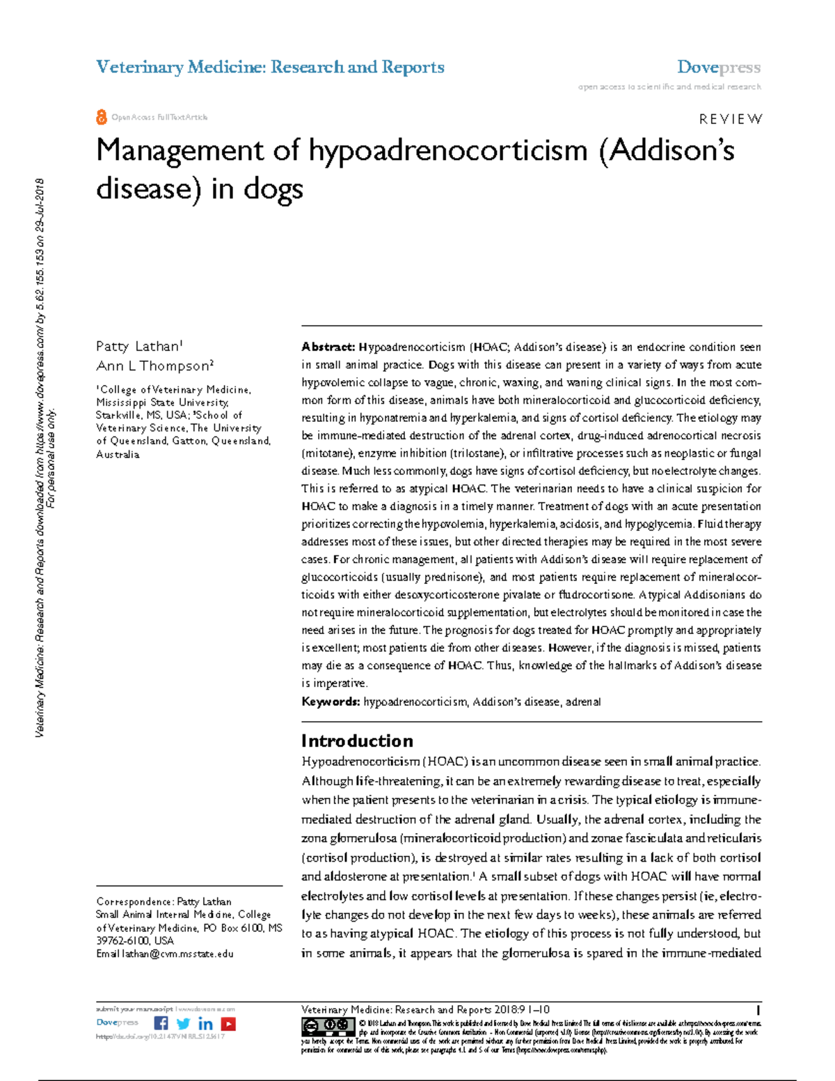 Management of hypoadrenocorticism (Addison’s disease) in dogs - © 2018 ...