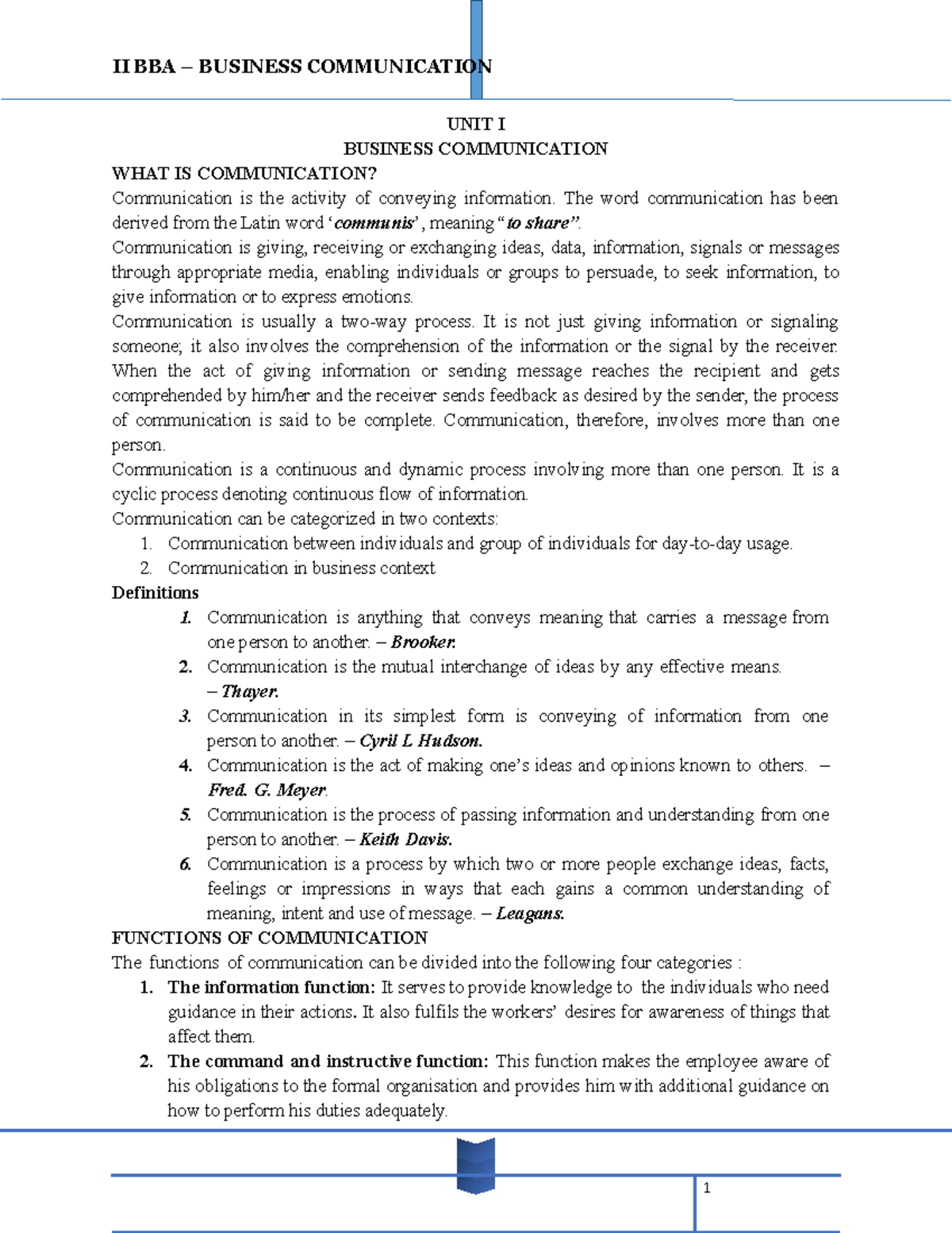 BC UNIT I - Business Communication Notes - UNIT I BUSINESS ...