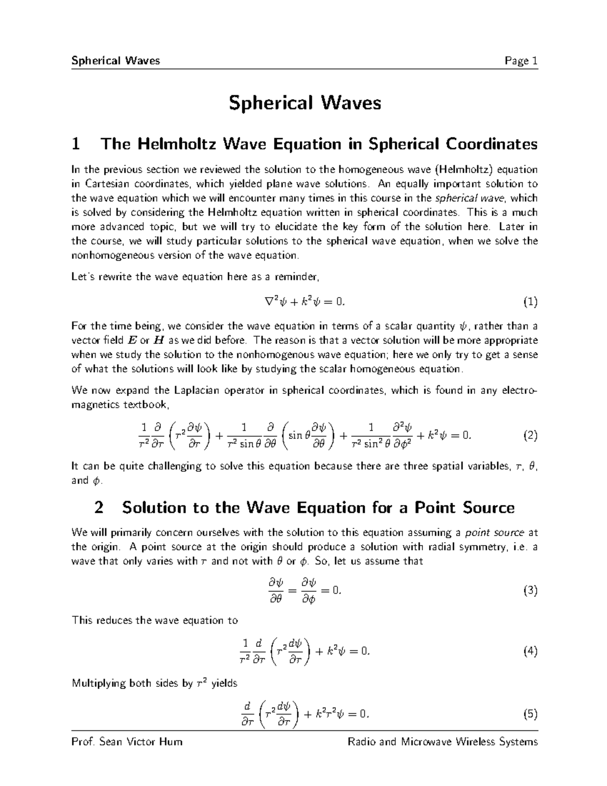 02a-sphwave - no description - Spherical Waves 1 The Helmholtz Wave ...
