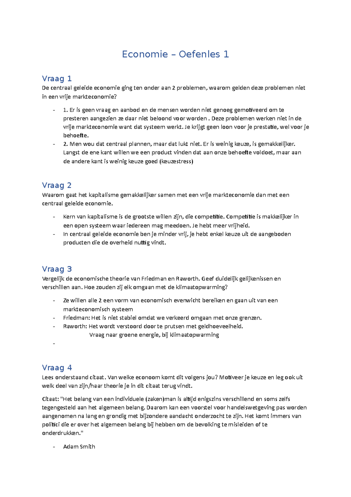 Taak Werkcollege 1 - Economie – Oefenles 1 Vraag 1 De Centraal Geleide ...