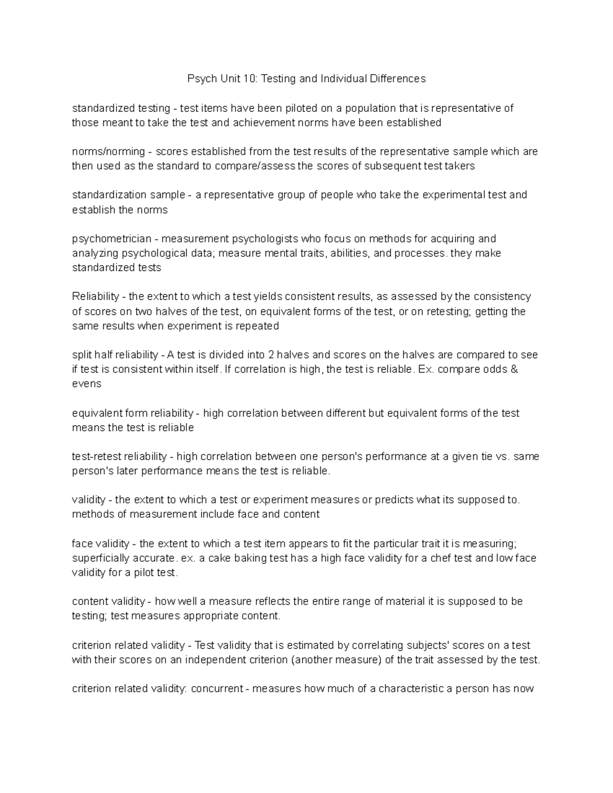 Psych Unit 10 Testing and Individual Differences Psych Unit 10