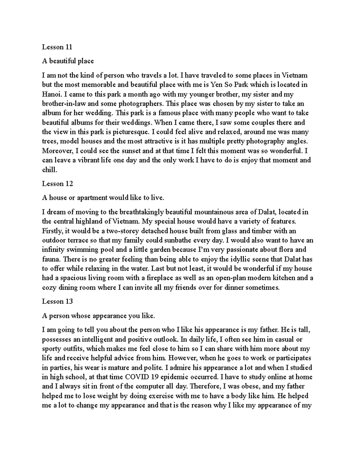 Speaking final def Lesson 11 A beautiful place I am not the kind of