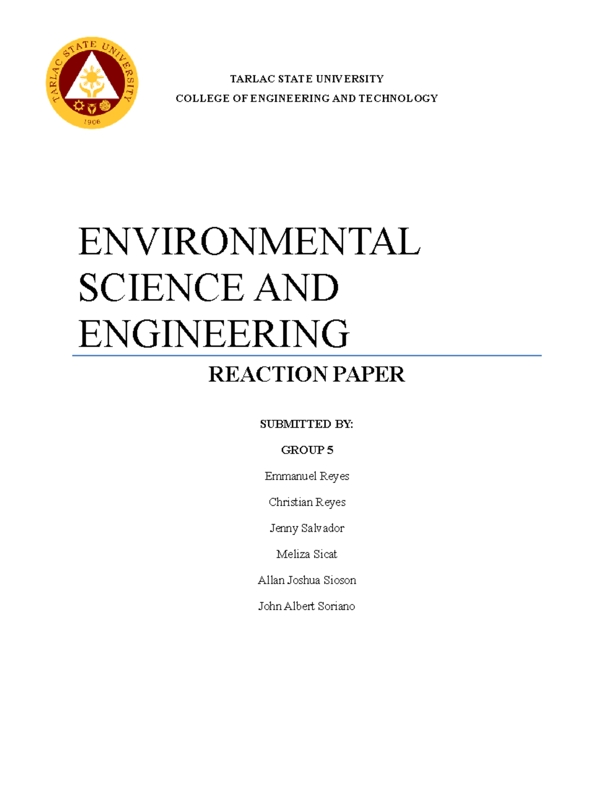 Top 10 disaster in the world (Group 5 ) Reaction paper - TARLAC STATE ...