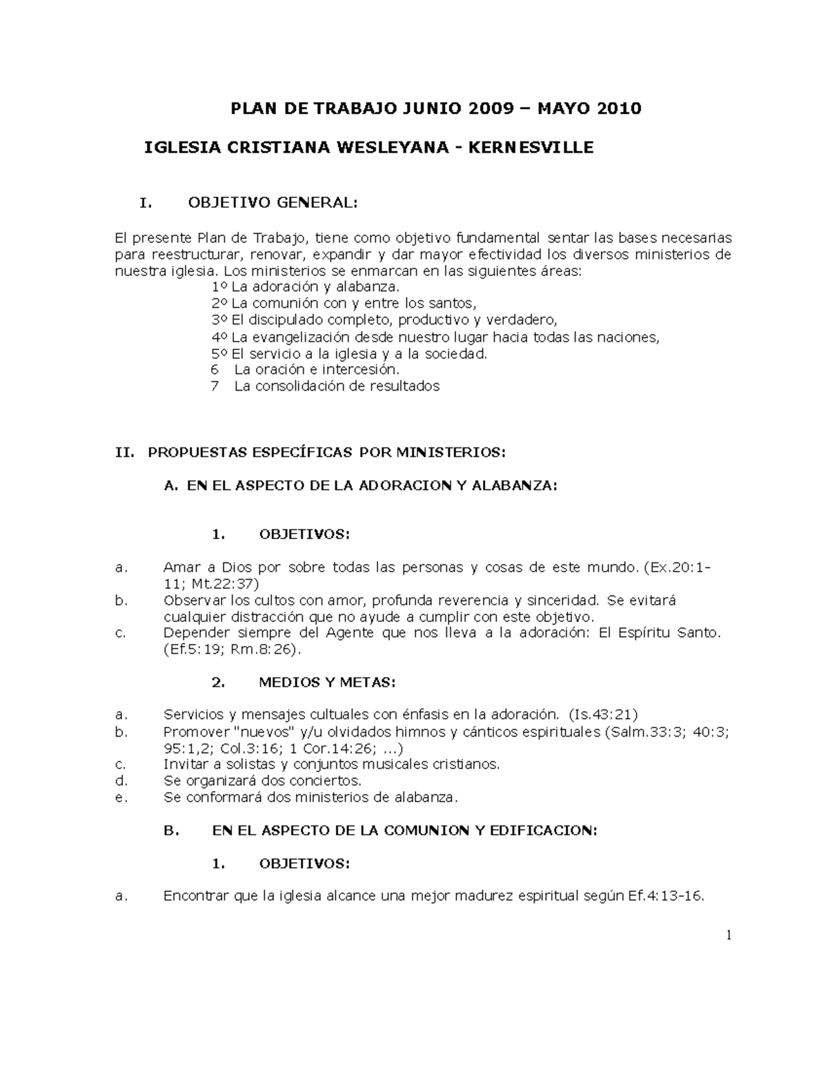 Modelo De Plan De Trabajo Iglesias Plan De Trabajo Junio 2009 Mayo 2010 Iglesia Cristiana 9882