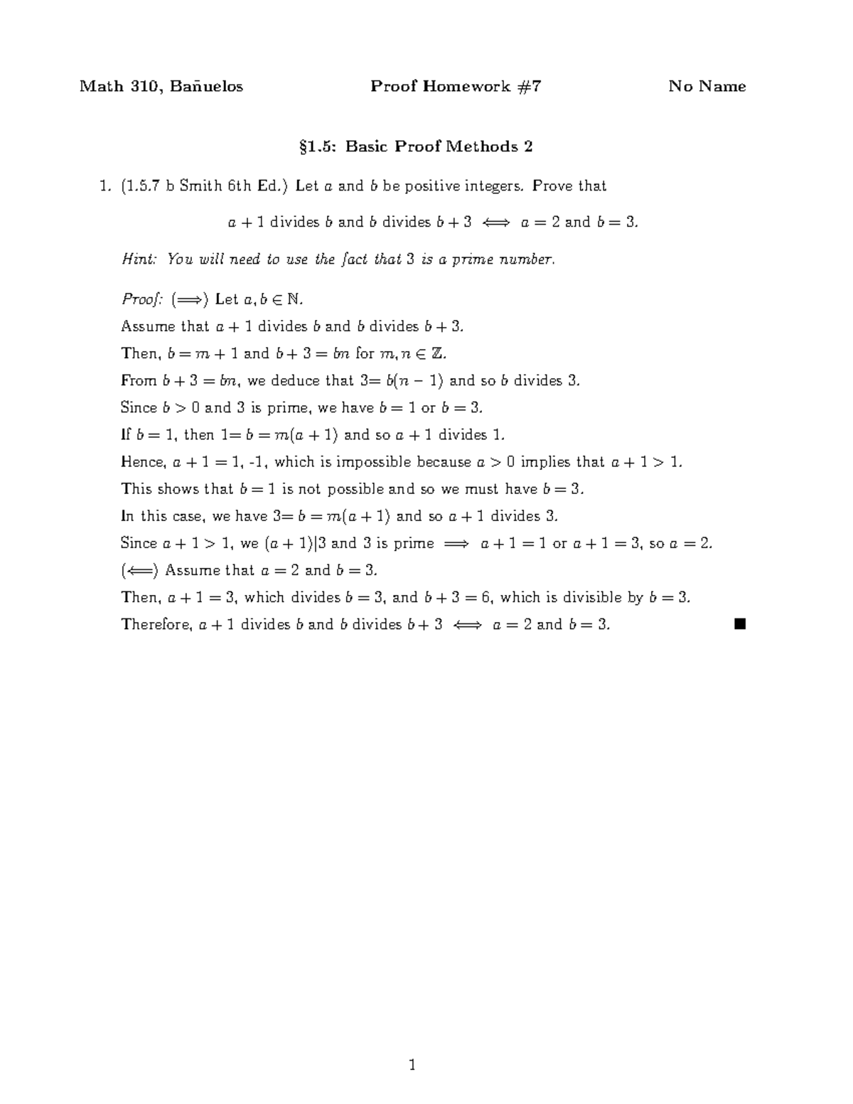 Proof Homework 7 5 B Smith 6th Ed Let A And B Be Positive Integers