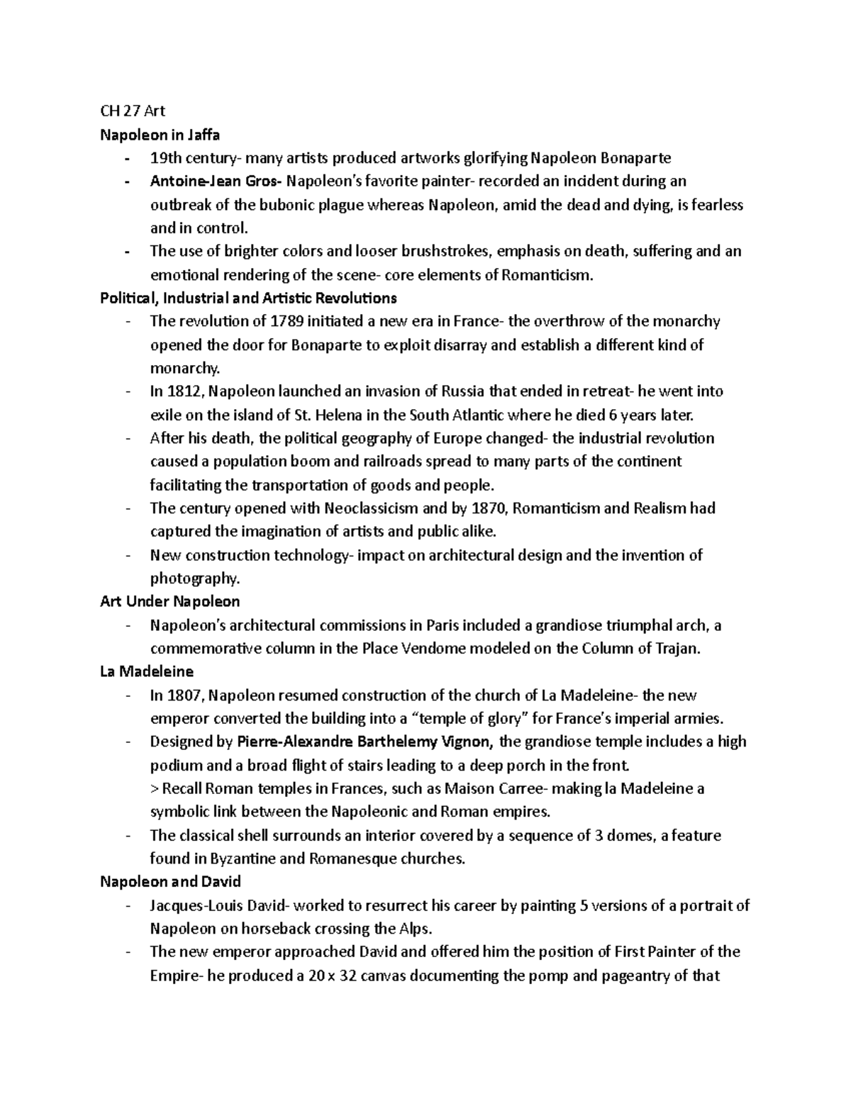 CH 27 Art - Western Art History Ch 27 Notes - CH 27 Art Napoleon in ...