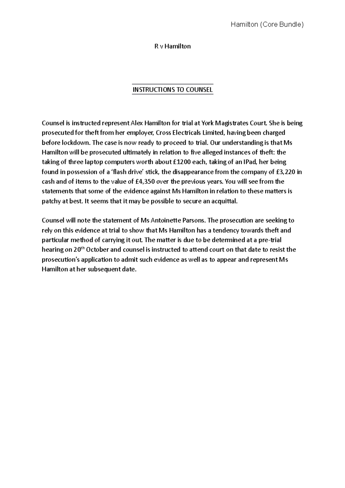 Hamilton Defence 2020 Hamilton (Core Bundle) R v Hamilton