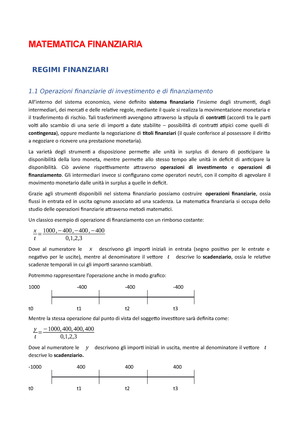 Matematica Finanziaria - MATEMATICA FINANZIARIA REGIMI FINANZIARI