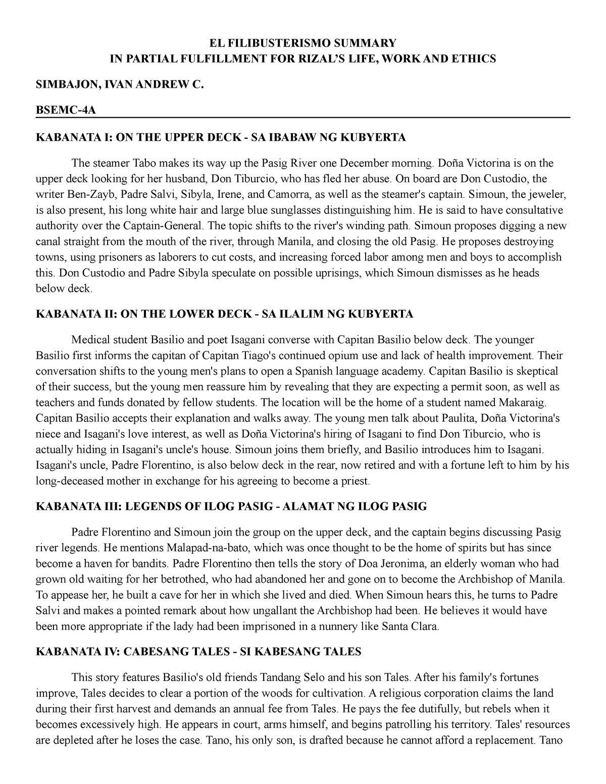 EL Filibusterismo Summary - EL FILIBUSTERISMO SUMMARY IN PARTIAL ...