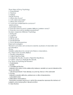 Psych 101 exam 1 - exam 1 notes - The scientific study of behavior and ...