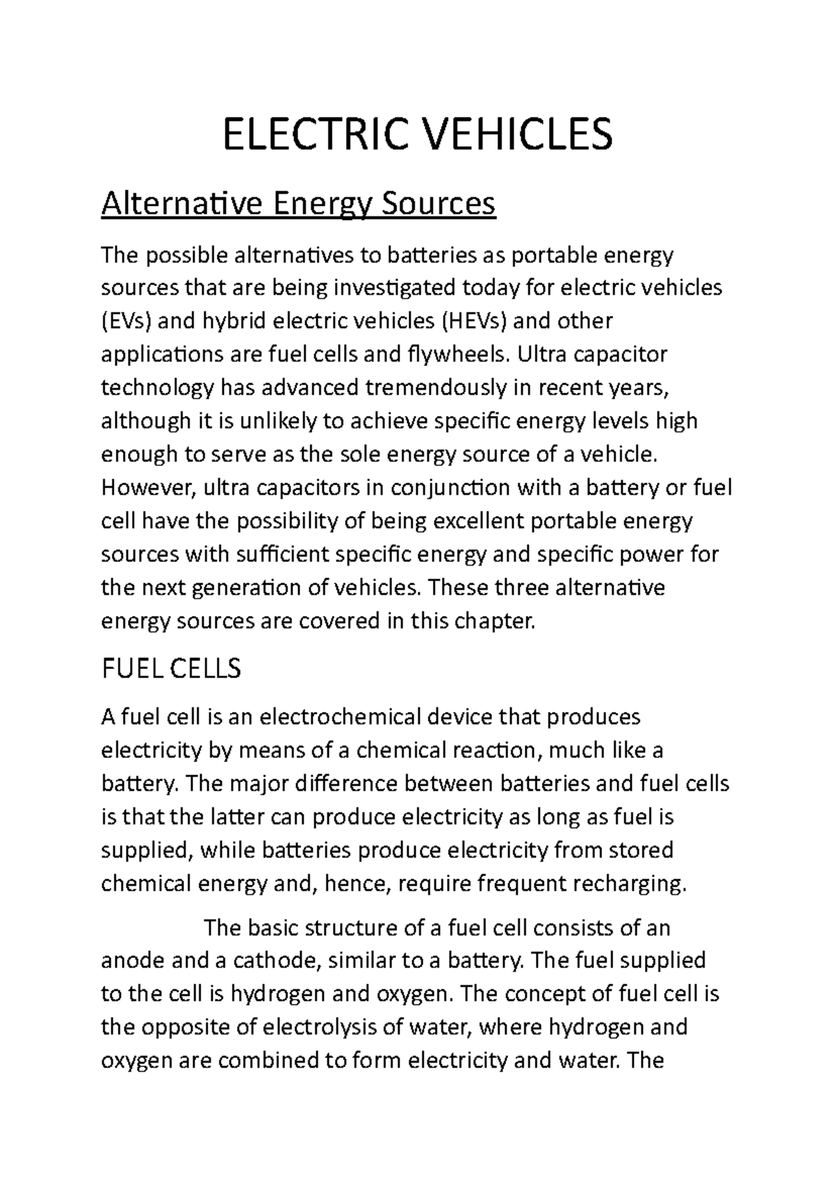 Electric Vehicle 3 - ELECTRIC VEHICLES Alternative Energy Sources The ...